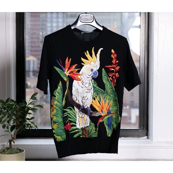 Dolce & Gabbana Black Embroidered Parrot Top (XS, IT36, Retails €1575) - Picture 1 of 9